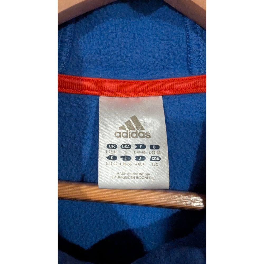 Adidas Hoodie Large Blue Embroidered Logo Lightning Bolt Pullover Thumbholes - Picture 3 of 8